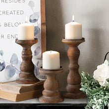 Load image into Gallery viewer, Wooden Pillar Candle Holder Set