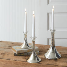 Load image into Gallery viewer, Silver Mercury Glass Taper Candle Holder Set