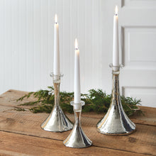Load image into Gallery viewer, Silver Mercury Glass Taper Candle Holder Set