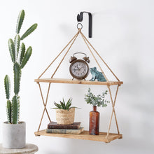 Load image into Gallery viewer, Two-Tiered Boho Hanging Shelf with Hook