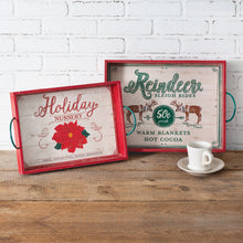 Load image into Gallery viewer, Set of Two Wood Holiday Serving Trays