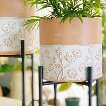 Load image into Gallery viewer, Floral Embossed Plant Stand Set