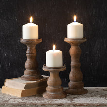 Load image into Gallery viewer, Wooden Pillar Candle Holder Set