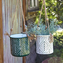 Load image into Gallery viewer, Green and White Hanging Metal Planters