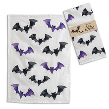 Load image into Gallery viewer, Black and Purple Bats Tea Towel