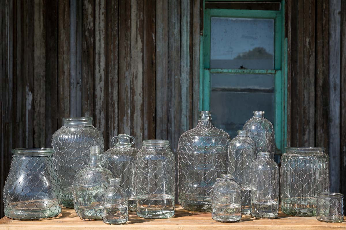 Tall Glass Jar With Chicken Wire 13 Inch