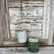 Load image into Gallery viewer, Green and White Hanging Metal Planters