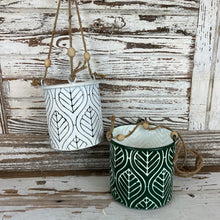 Load image into Gallery viewer, Green and White Hanging Metal Planters