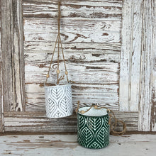 Load image into Gallery viewer, Green and White Hanging Metal Planters
