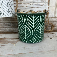 Load image into Gallery viewer, Green and White Hanging Metal Planters