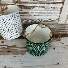 Load image into Gallery viewer, Green and White Hanging Metal Planters