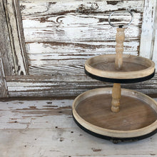 Load image into Gallery viewer, Distressed Wood and Metal Two-Tiered Tray