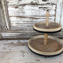 Load image into Gallery viewer, Distressed Wood and Metal Two-Tiered Tray
