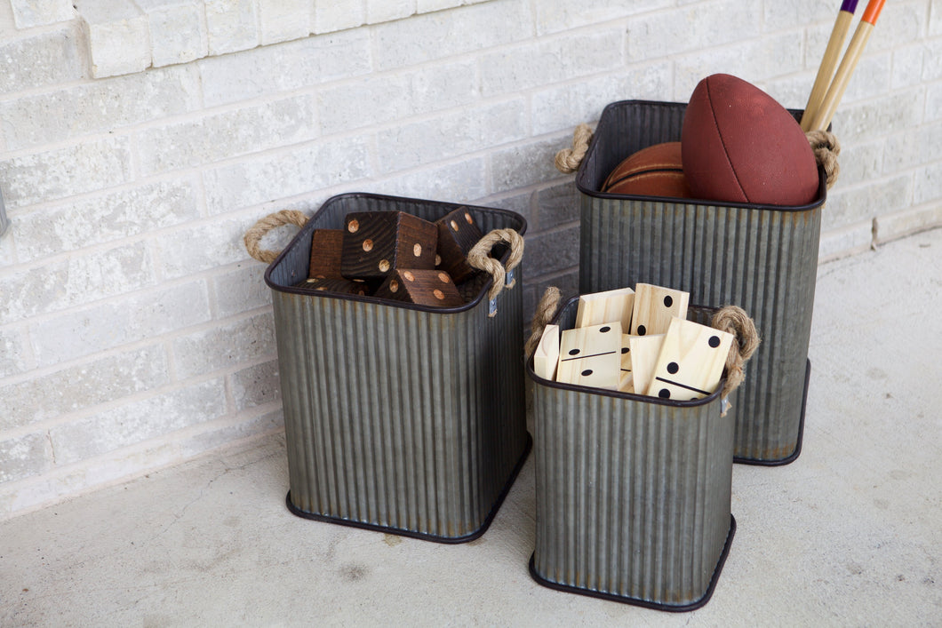 Vintage Style Corrugated Storage Bin Set