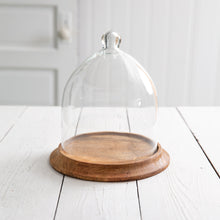 Load image into Gallery viewer, Small Glass Bell Shaped Cloche with Wood Base
