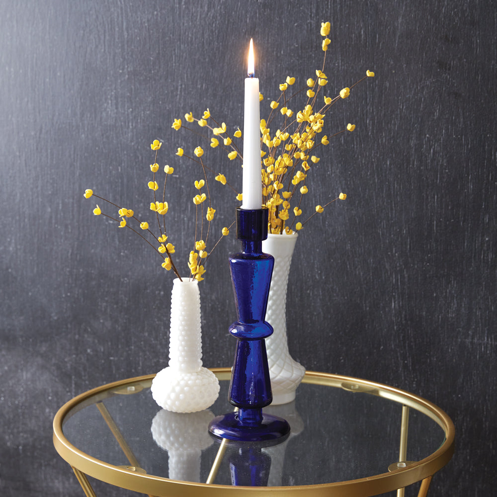 Cobalt Blue Glass Taper Candle Holder