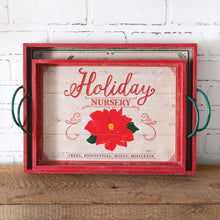 Load image into Gallery viewer, Set of Two Wood Holiday Serving Trays
