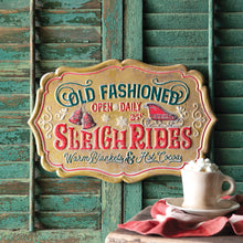 Load image into Gallery viewer, Old Fashioned Sleigh Rides Wall Sign
