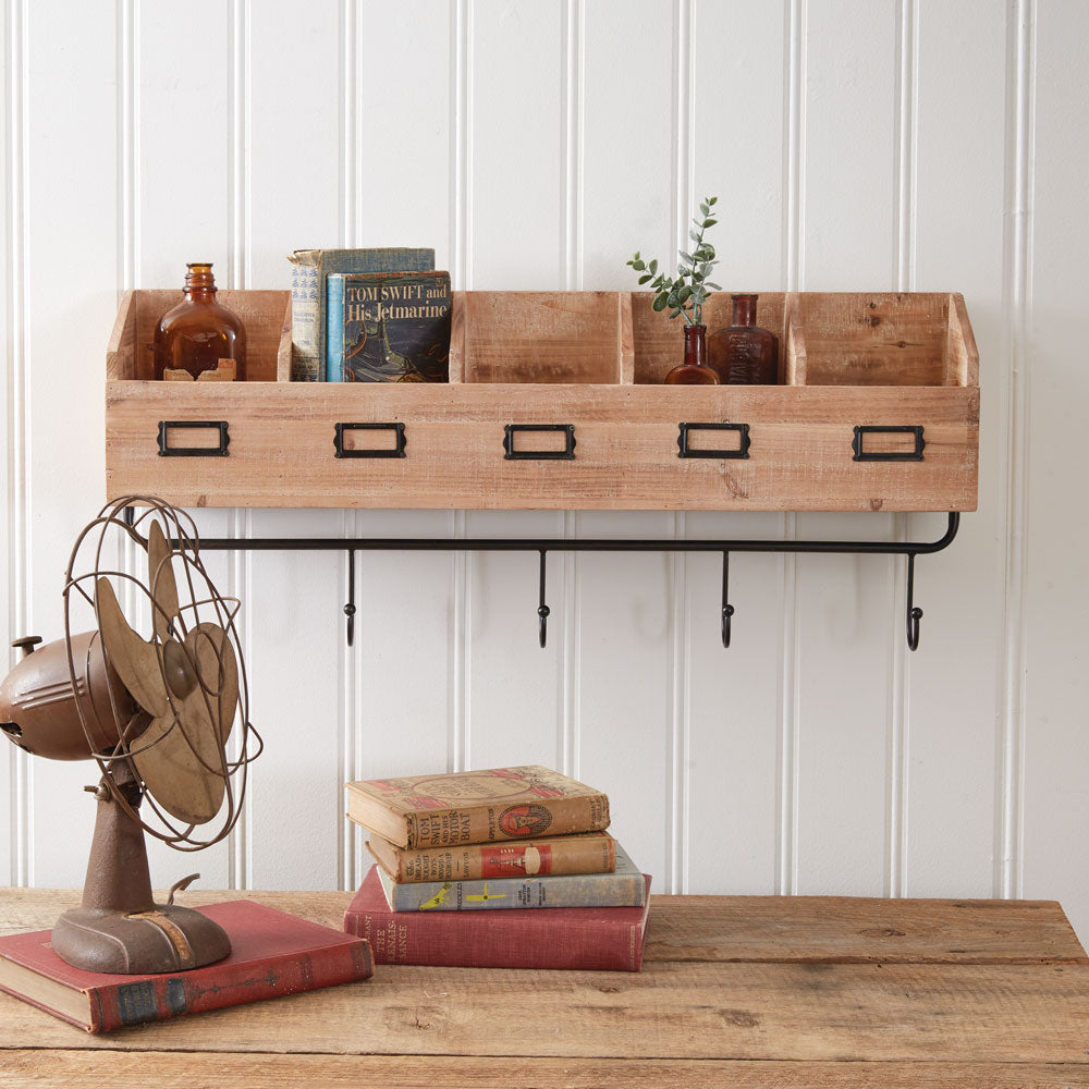 Wood Shelf Organizer with Hooks