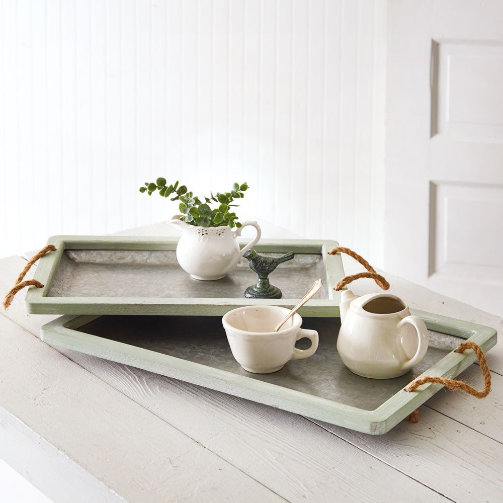 Jade Galvanized Trays with Rope Handles