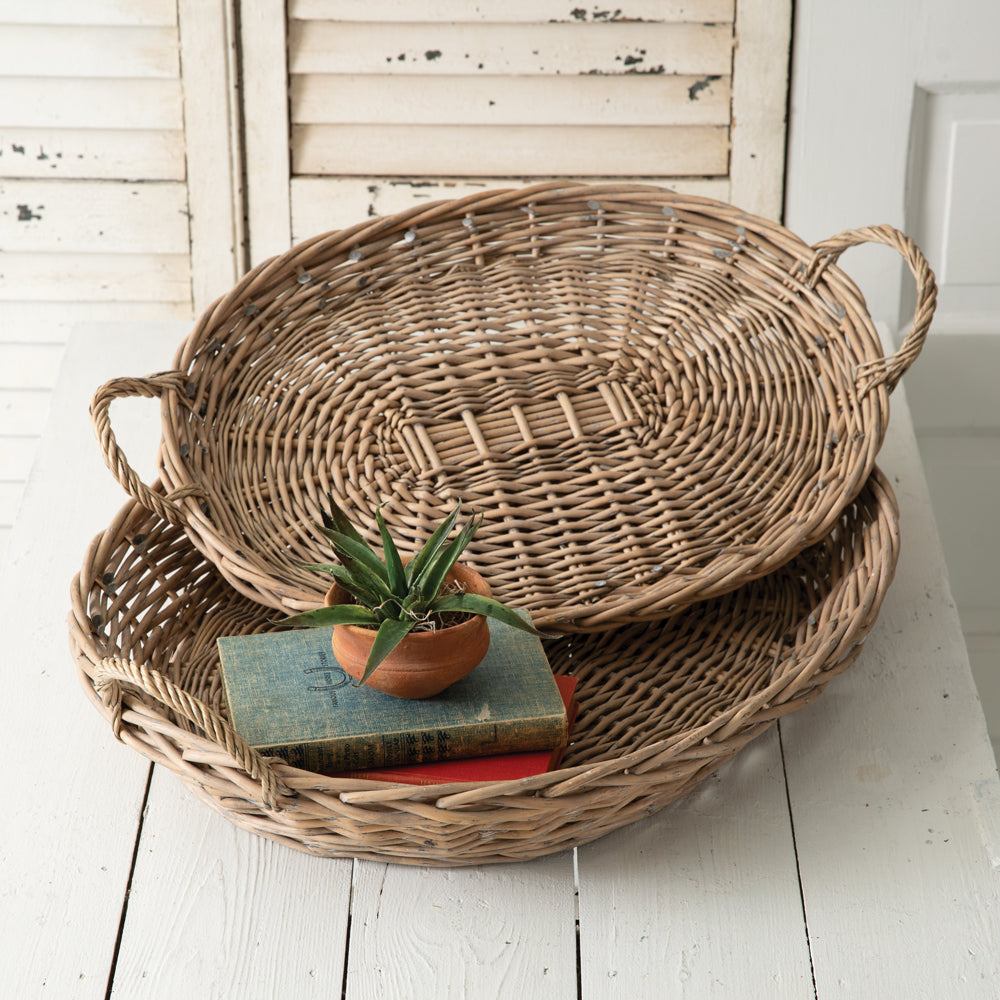 Large Oval Wicker Tray Set