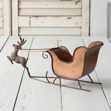 Load image into Gallery viewer, Rustic Copper Tabletop Reindeer and Sleigh
