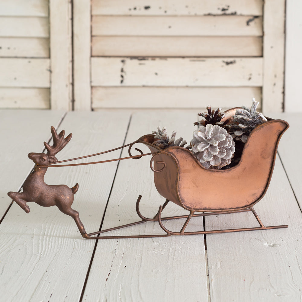 Rustic Copper Tabletop Reindeer and Sleigh