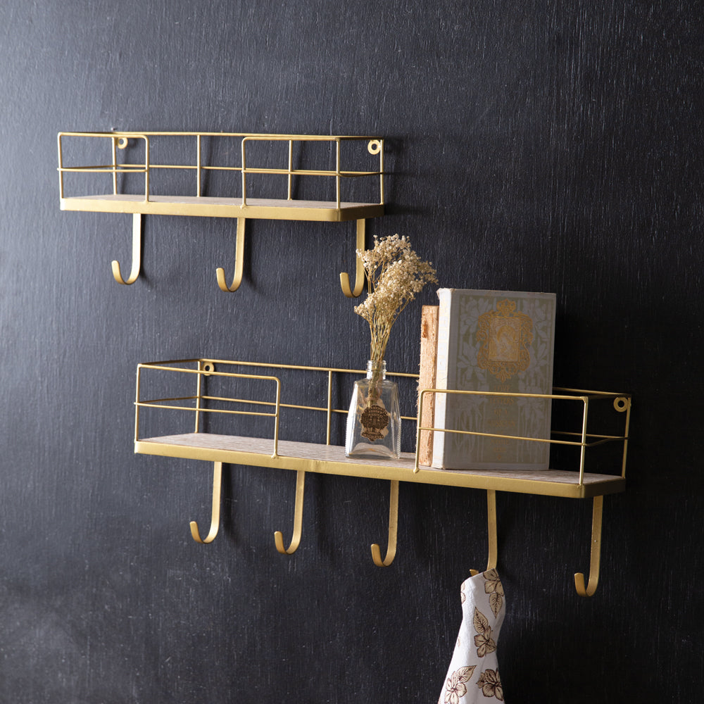 Gold Finish Shelves with Hooks