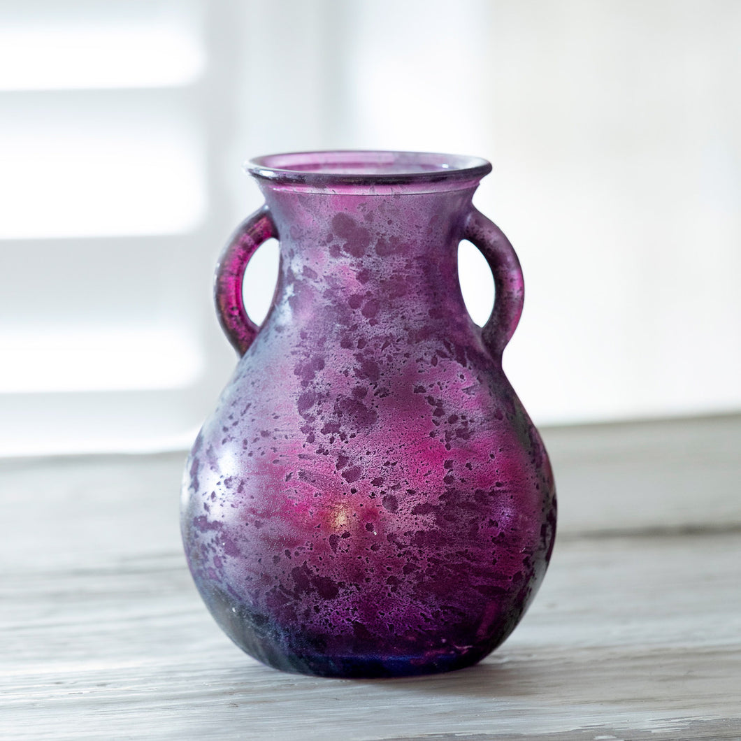 Frosted Cranberry Glass Vase with Handles