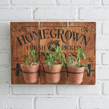 Load image into Gallery viewer, Homegrown Tomatoes Wall Sign with Clay Pots
