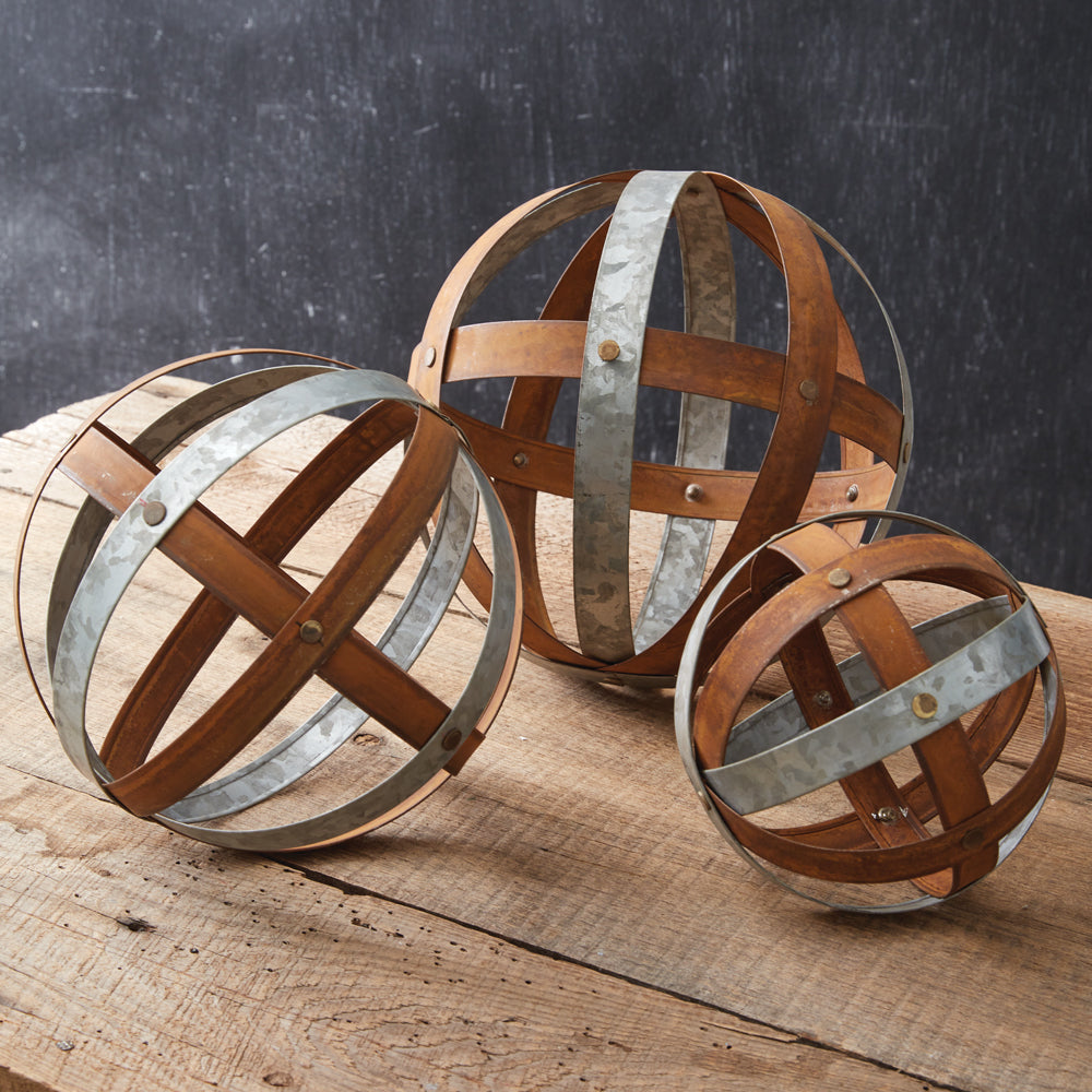 Set of Three Decorative Mixed Metal Balls