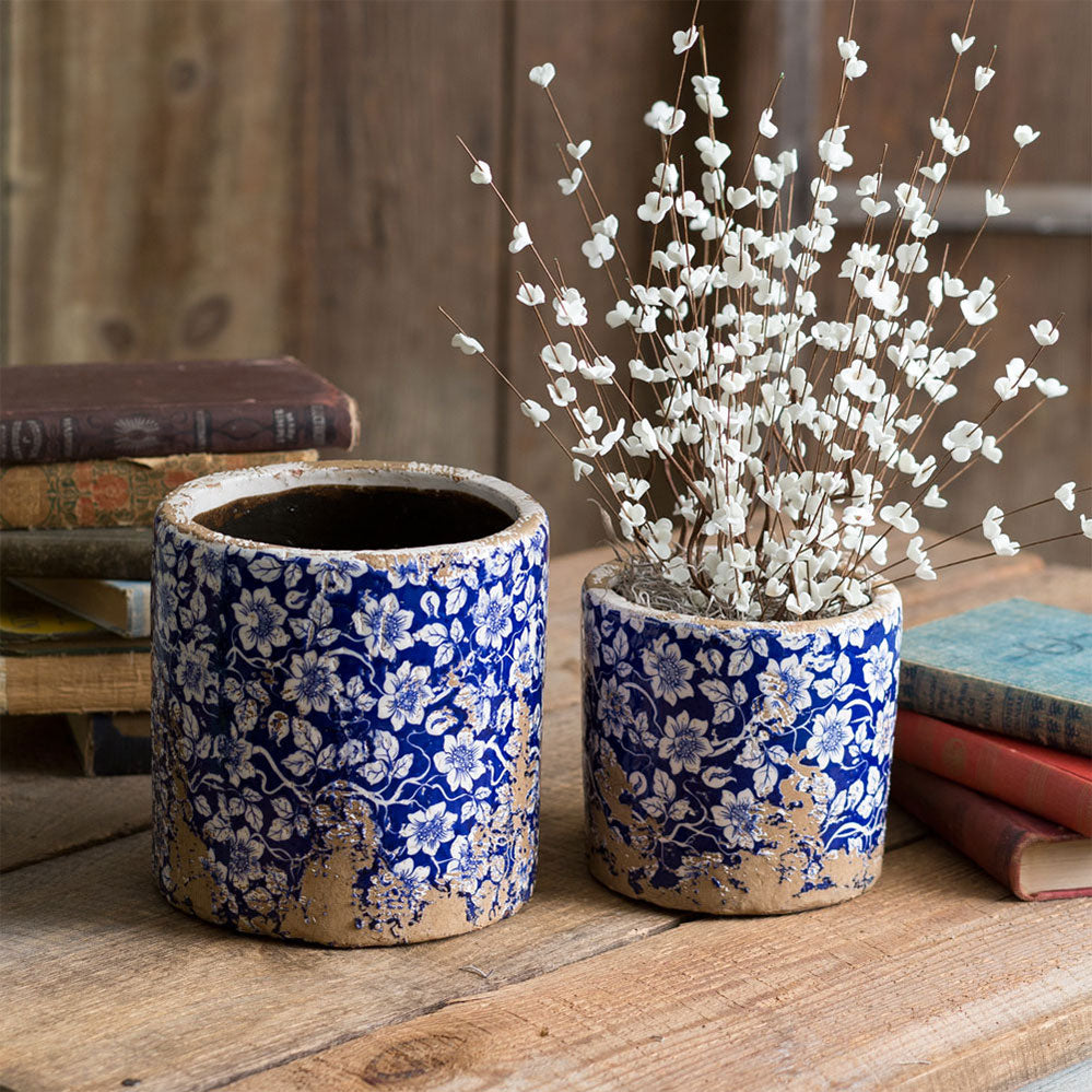 distressed plant pots Set of Two Rustic Ceramic Flower Pots