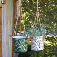 Load image into Gallery viewer, Green and White Hanging Metal Planters

