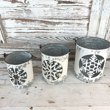 Load image into Gallery viewer, Antique White Snowflake Luminaria Bucket Set
