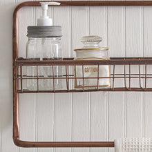 Load image into Gallery viewer, Copper Finish Bathroom Basket Shelf and Towel Bar
