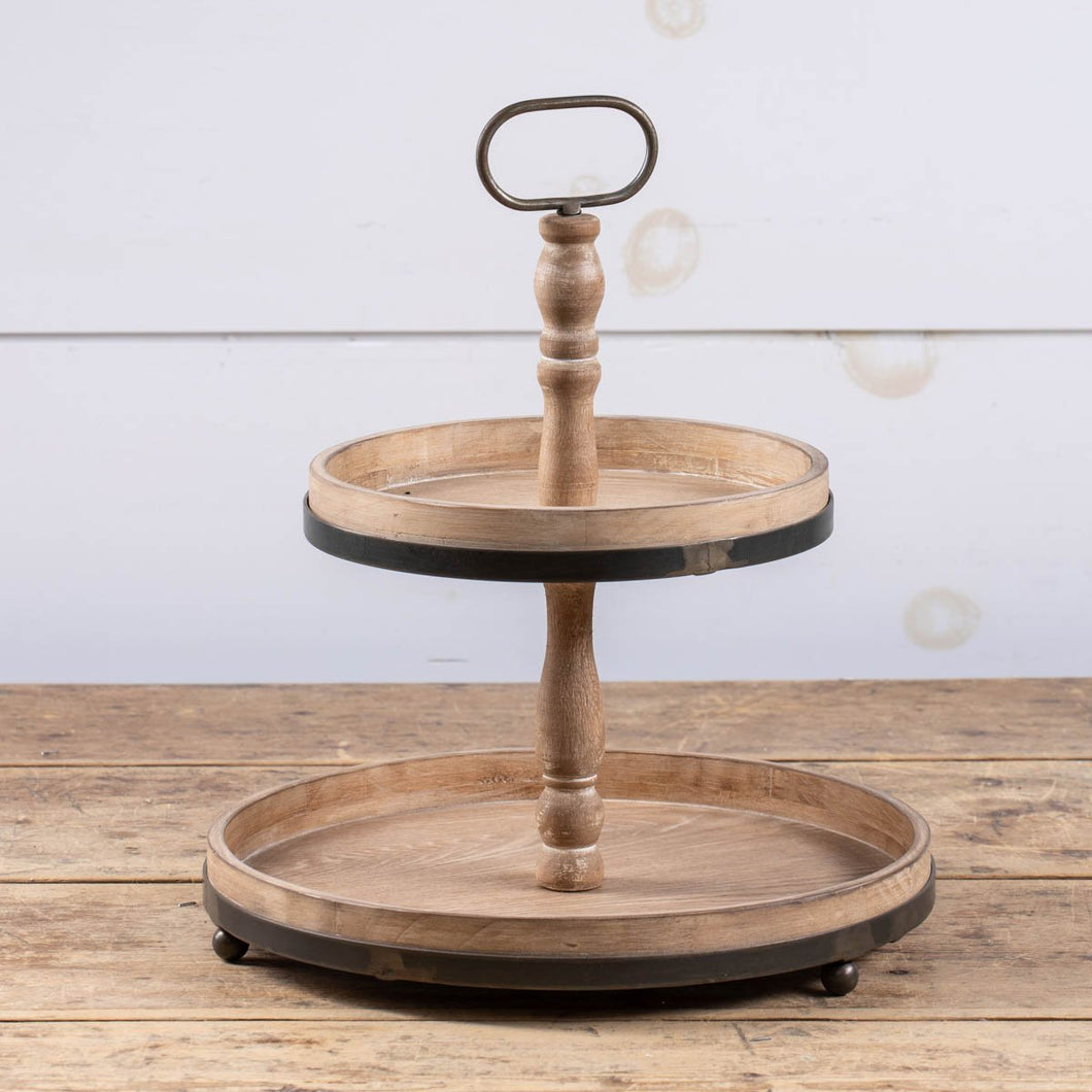 Distressed Wood and Metal Two-Tiered Tray