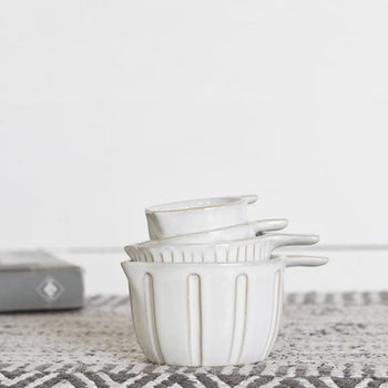 Neutral White & Brown Ceramic Measuring Cup Set - 4 Sizes (1/4, 1/3, 1/2, 1 Cup)
