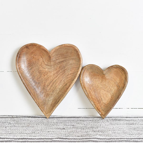 Wood Carved Heart Bowl Set